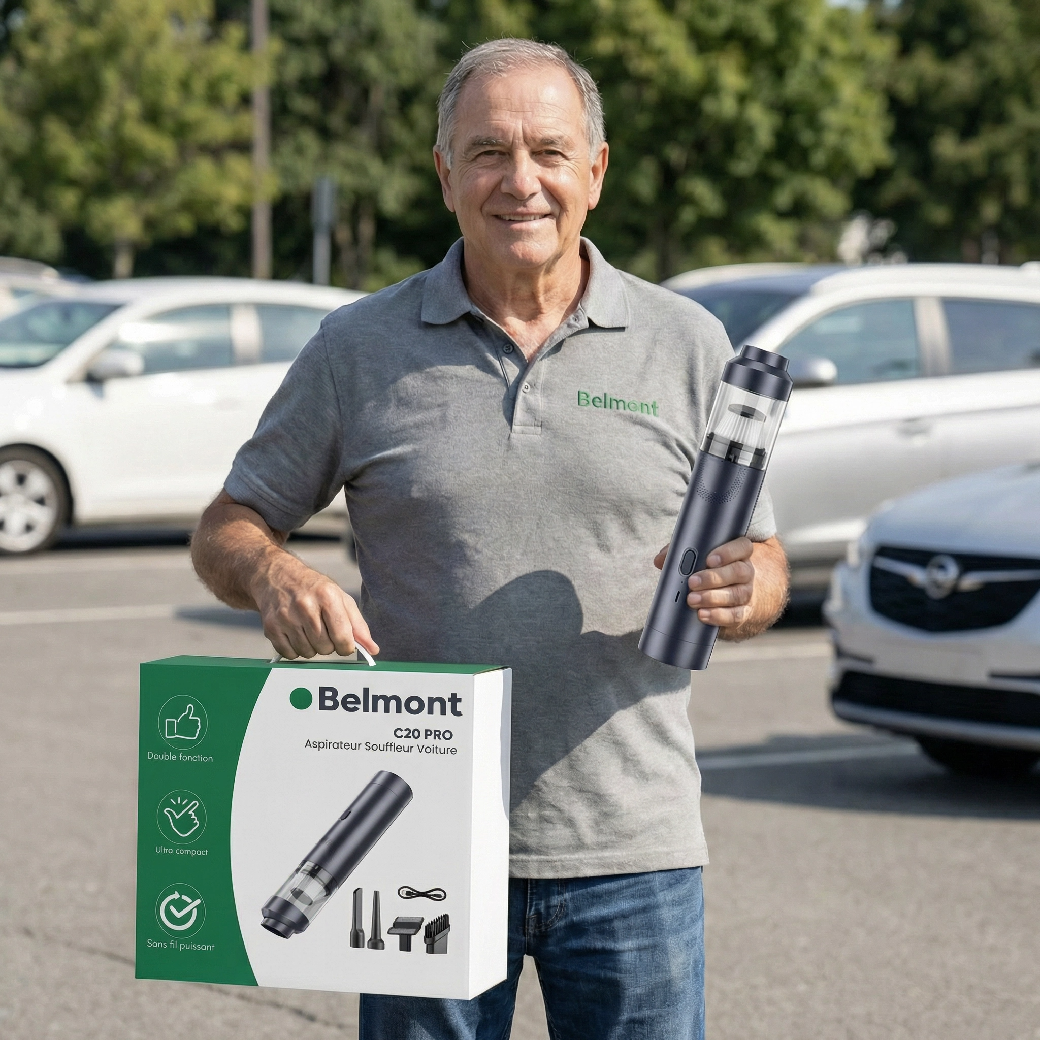 C2O Pro | Aspirateur Souffleur Voiture Sans Fil Puissant et Portable | Nettoyage Intérieur Auto & Maison