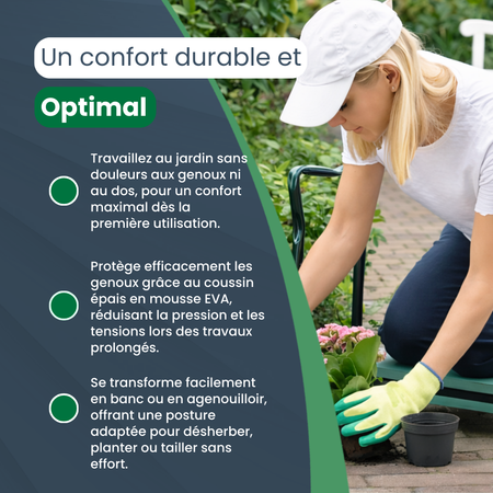 Banc de Jardinage Professionnel 2 en 1 Pliable – Agenouilloir Ergonomique avec Coussin EVA – Travaillez Sans Douleur et Sans Effort