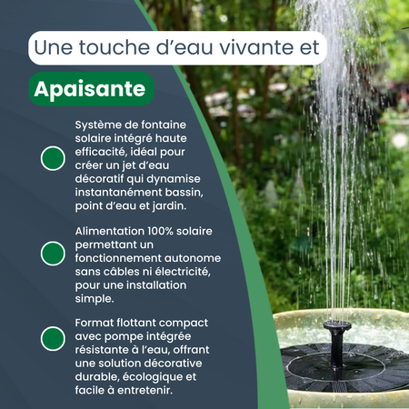 Mini Fontaine Solaire Autonome | Fontaine solaire flottante pour jardin et bassin – pompe décorative extérieure sans fil