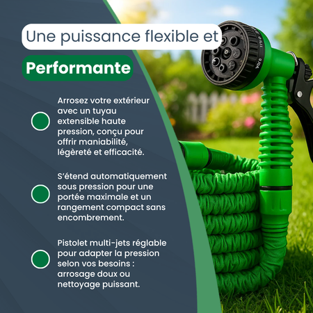 Flexi PRO | Tuyau d’arrosage extensible haute pression 8 jets – Flexible, Rétractable et Anti-Nœudsi