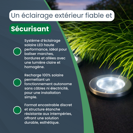 LumaStep | Éclairage solaire extérieur LED pour marches, bordures et allées – lampe encastrable étanche