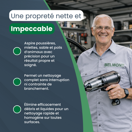 C40 PRO | Aspirateur Voiture Sans Fil Puissant Portable