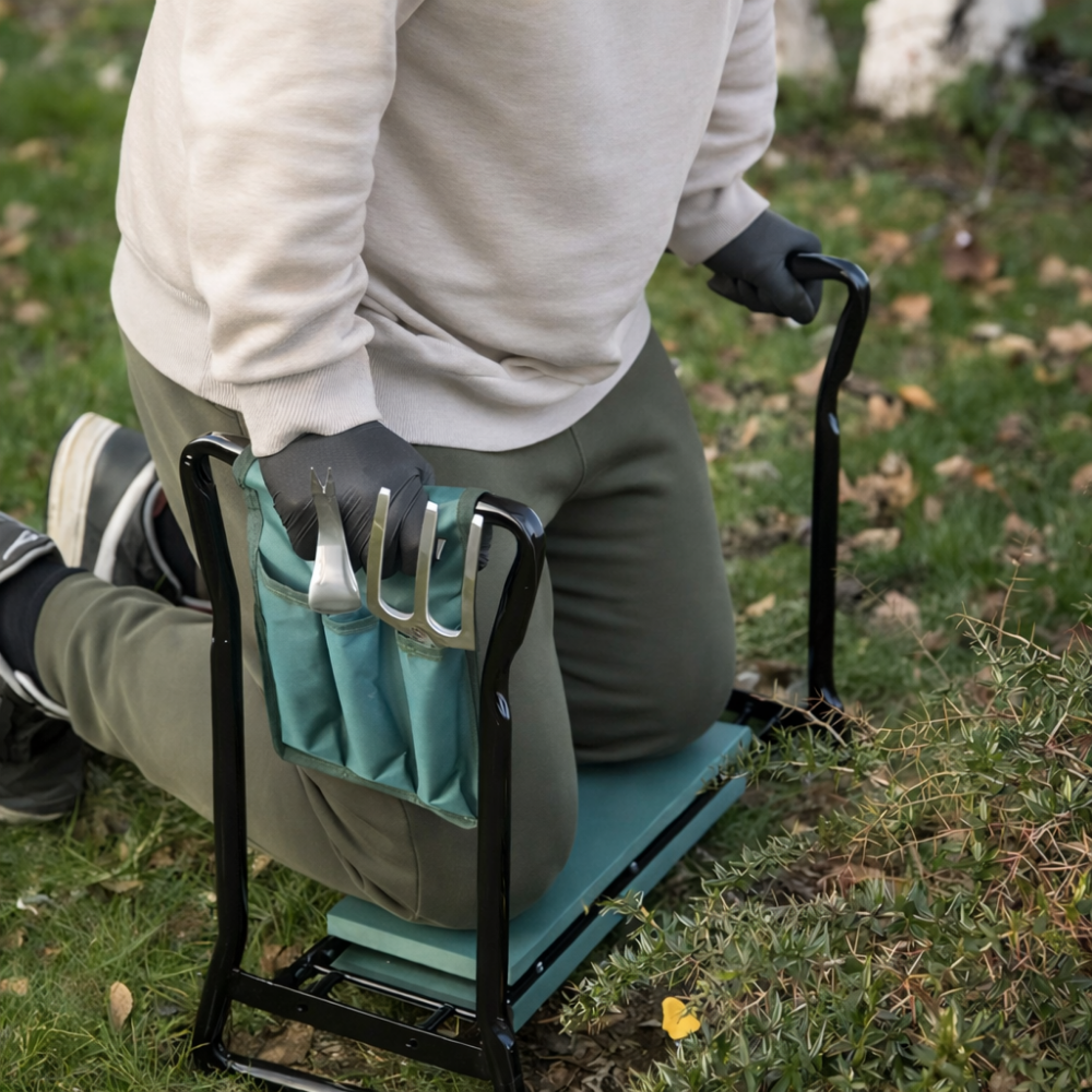 Banc de Jardinage Professionnel 2 en 1 Pliable – Agenouilloir Ergonomique avec Coussin EVA – Travaillez Sans Douleur et Sans Effort