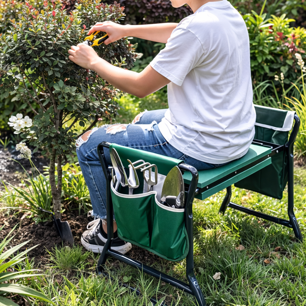 Banc de Jardinage Professionnel 2 en 1 Pliable – Agenouilloir Ergonomique avec Coussin EVA – Travaillez Sans Douleur et Sans Effort