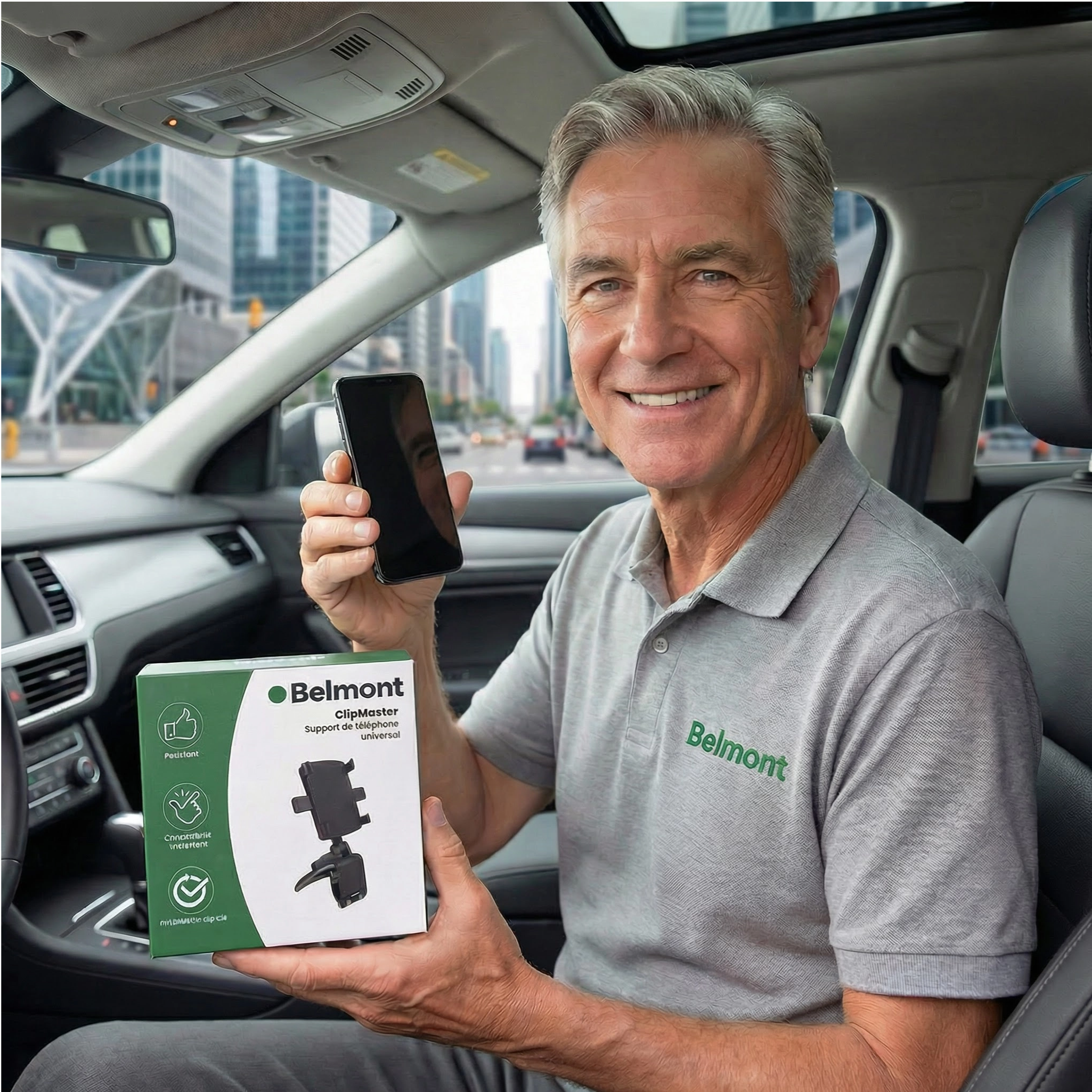 ClipMaster – Support de téléphone universel pour tableau de bord voiture, fixation clip stable et réglable