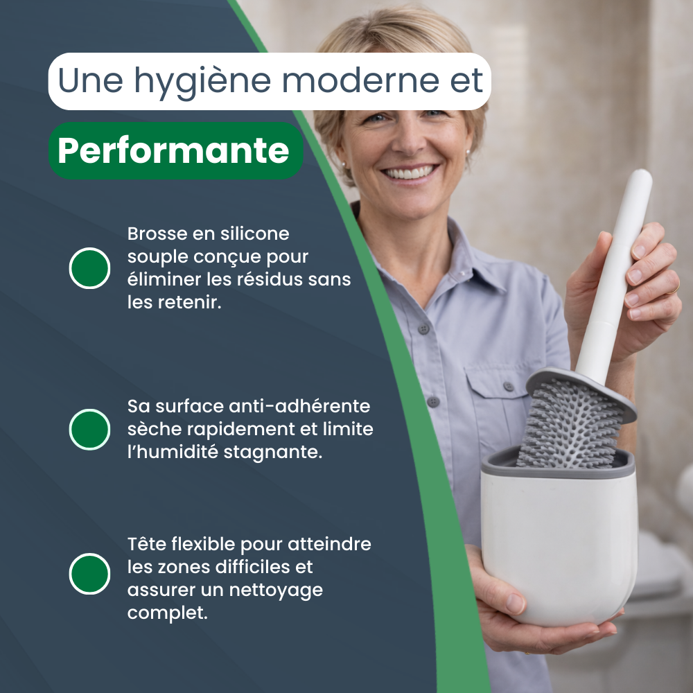 CrystalBrush Brosse WC en Silicone Souple et Efficace – Nettoyage Hygiénique Durable