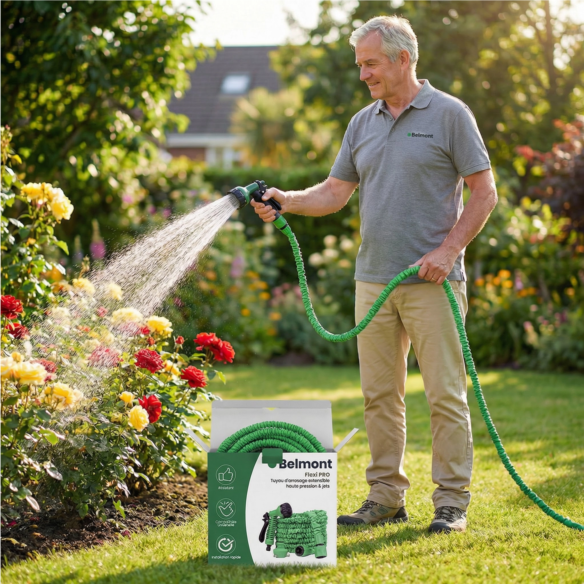 Flexi PRO | Tuyau d’arrosage extensible haute pression 8 jets – Flexible, Rétractable et Anti-Nœudsi