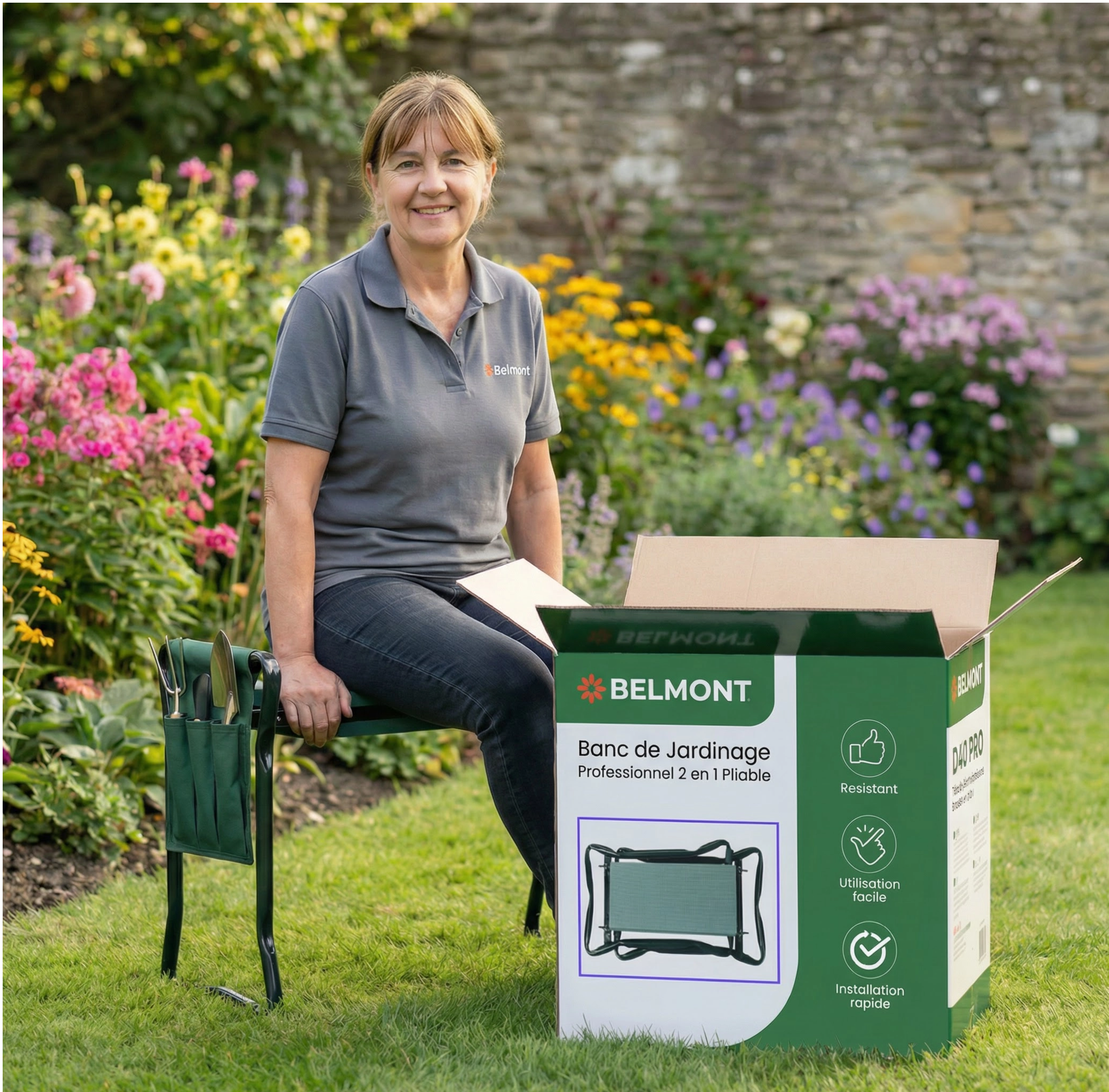 Banc de Jardinage Professionnel 2 en 1 Pliable – Agenouilloir Ergonomique avec Coussin EVA – Travaillez Sans Douleur et Sans Effort