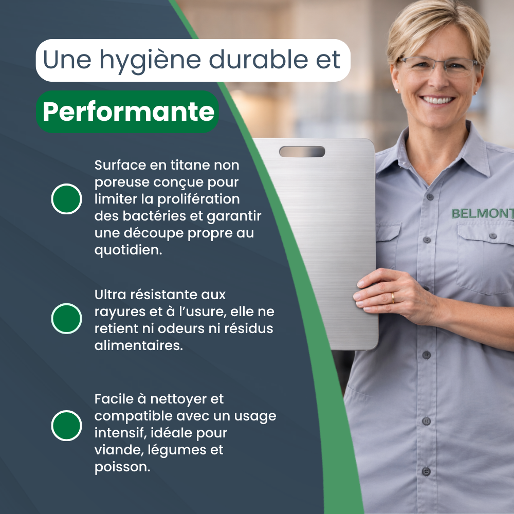 Planche à Découper en Titane Anti-Bactérienne – Planche Cuisine Hygiénique Durable Haute Résistance