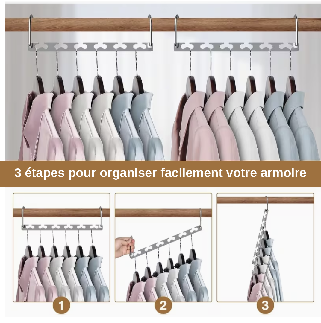 Dressing Max | Organisateur de cintres | Gain de place instantanée | 4 Pièces